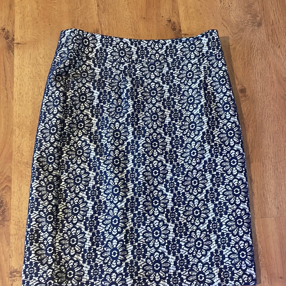 Navy blue and cream lace pencil skirt